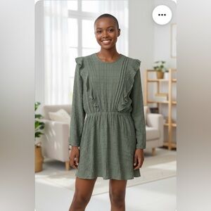 Zara Ruffled Gathered Waist Sage Green Above the Knee Dress MEDIUM